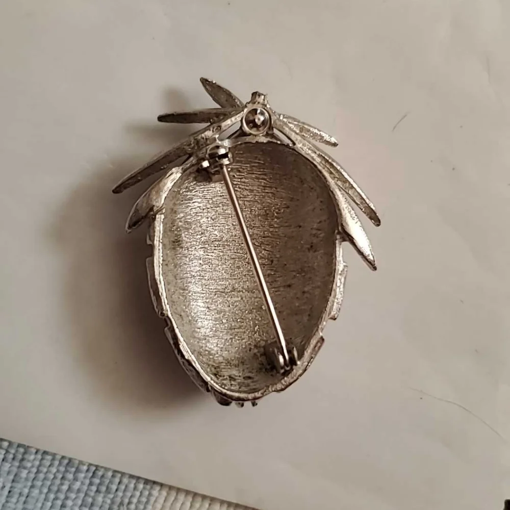 Mid Century 1960 Silver Tone Summer Strawberry Brooch Vintage Fashion Jewelry